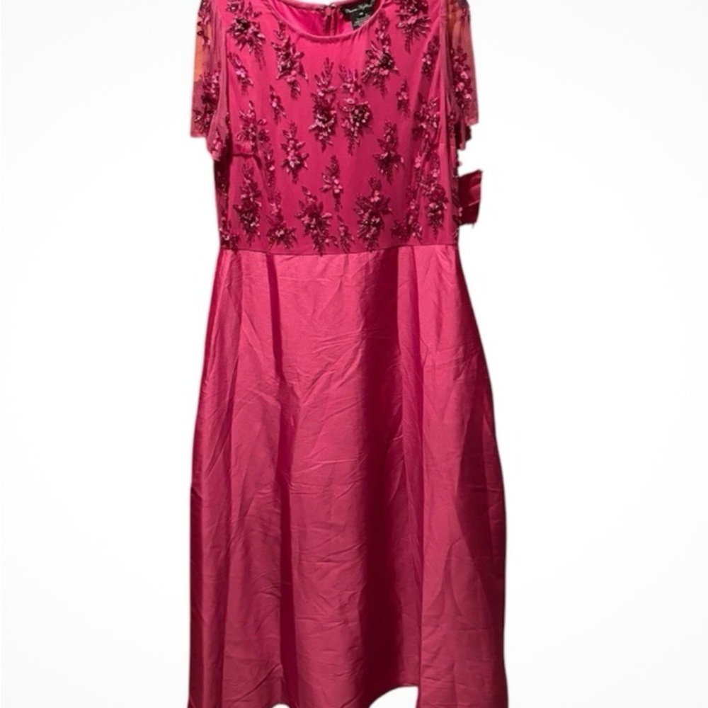 Pisarro Nights 3D Floral Bodice Beaded Gown In Magenta Size 16 NWT